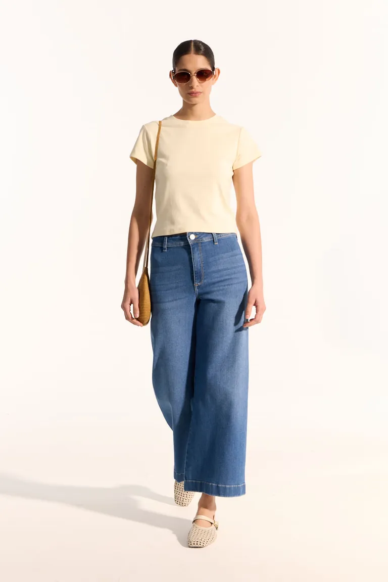 Pantalones vaqueros tobilleros de tiro alto con acabado elástico para mujer de Portsaid en Pantalones para argentina