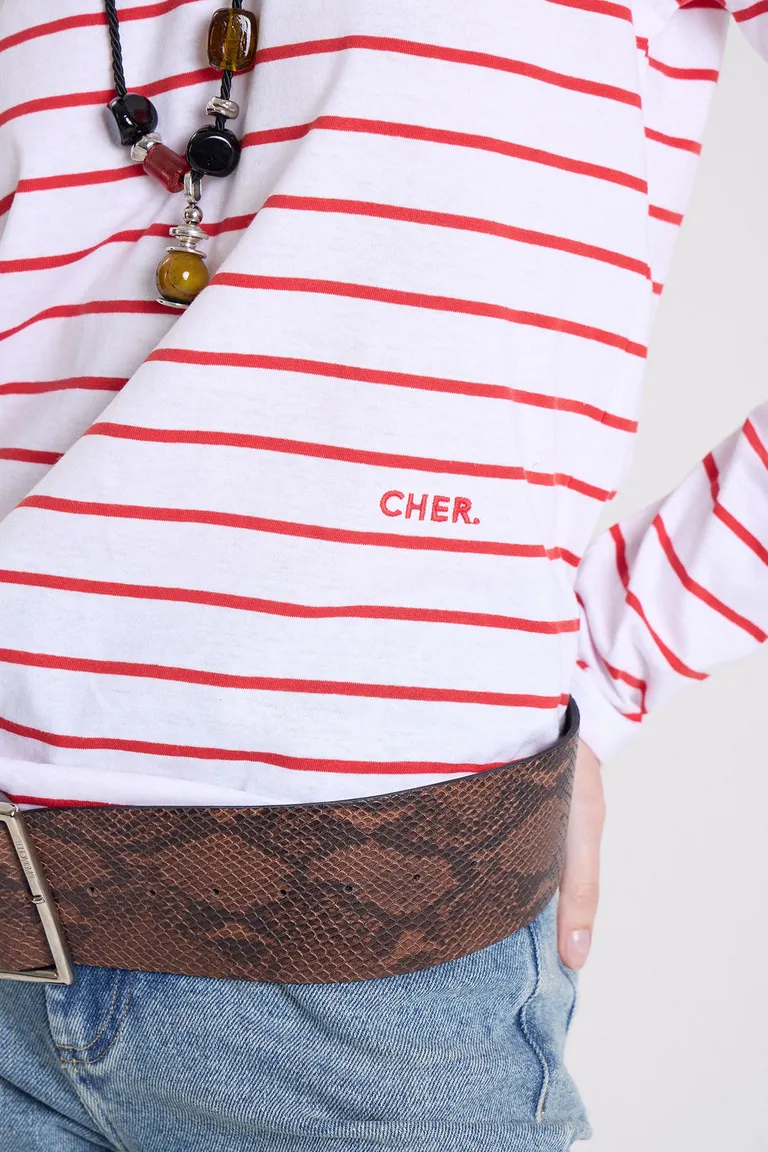 Remera manga larga a rayas con cuello redondo y diseño casual de calce clásico de Maria Cher en Remeras para argentina