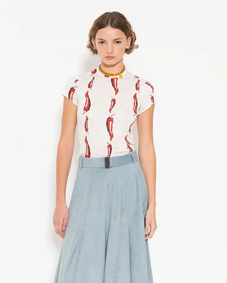 Remera de punto con estampado y cuello redondo para mujer de Jazmin Chebar en Remeras para argentina
