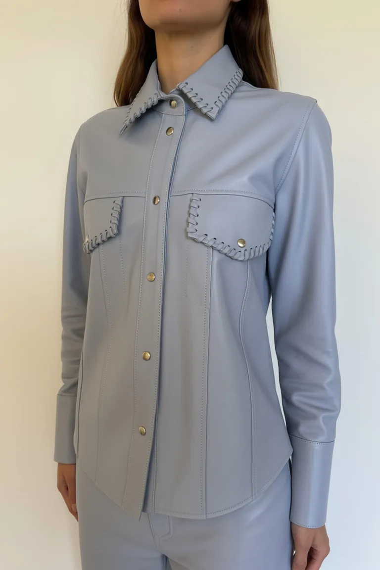 Camisa de cuero ovino con estilo jeanero, ideal para looks versátiles de Maria Cher en Camisas para argentina