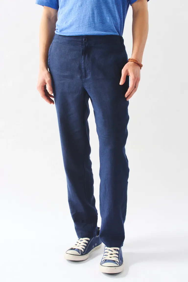 Pantalón Chino de Lino Azul Marino para Hombre de Bensimon en Pantalones para argentina