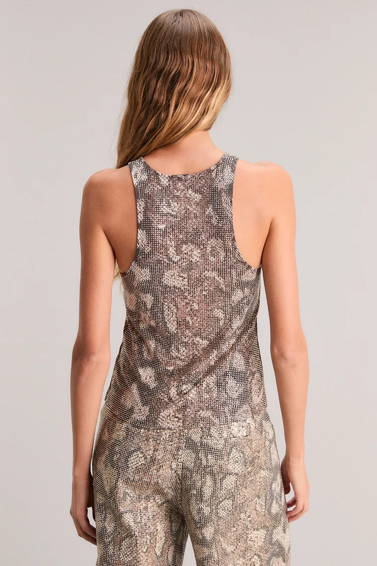 Musculosa de estampado de piel de serpiente con detalles metálicos de Kosiuko en Tops para argentina