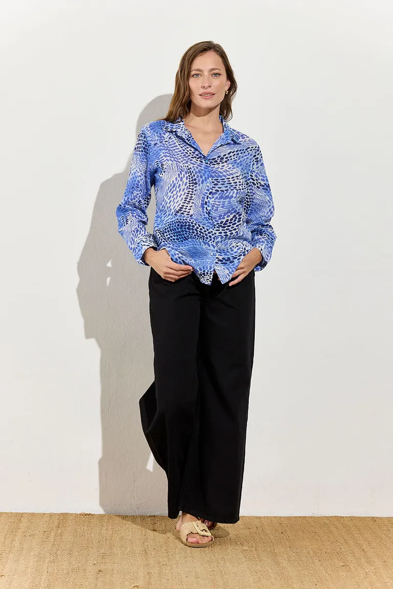 Camisa estampada de corte holgado y manga larga para mujer de Indiastyle en Camisas para argentina