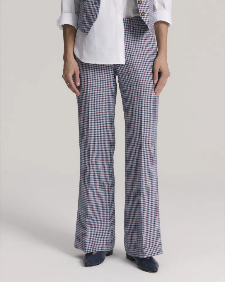 Pantalón sastrero de tiro bajo con diseño de cuadros y corte levemente acampanado de Blue Sheep en Pantalones para argentina