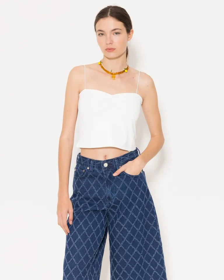 Top blanco de ajuste ceñido con frunces en la parte delantera de Jazmin Chebar en Tops para argentina