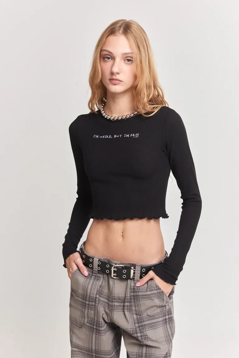 Remera de manga larga de waffle con cuello redondo y estampa en el frente de 47 Street en Remeras para argentina