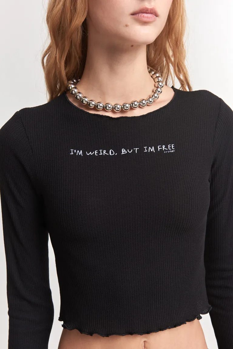 Remera de manga larga de waffle con cuello redondo y estampa en el frente de 47 Street en Remeras para argentina