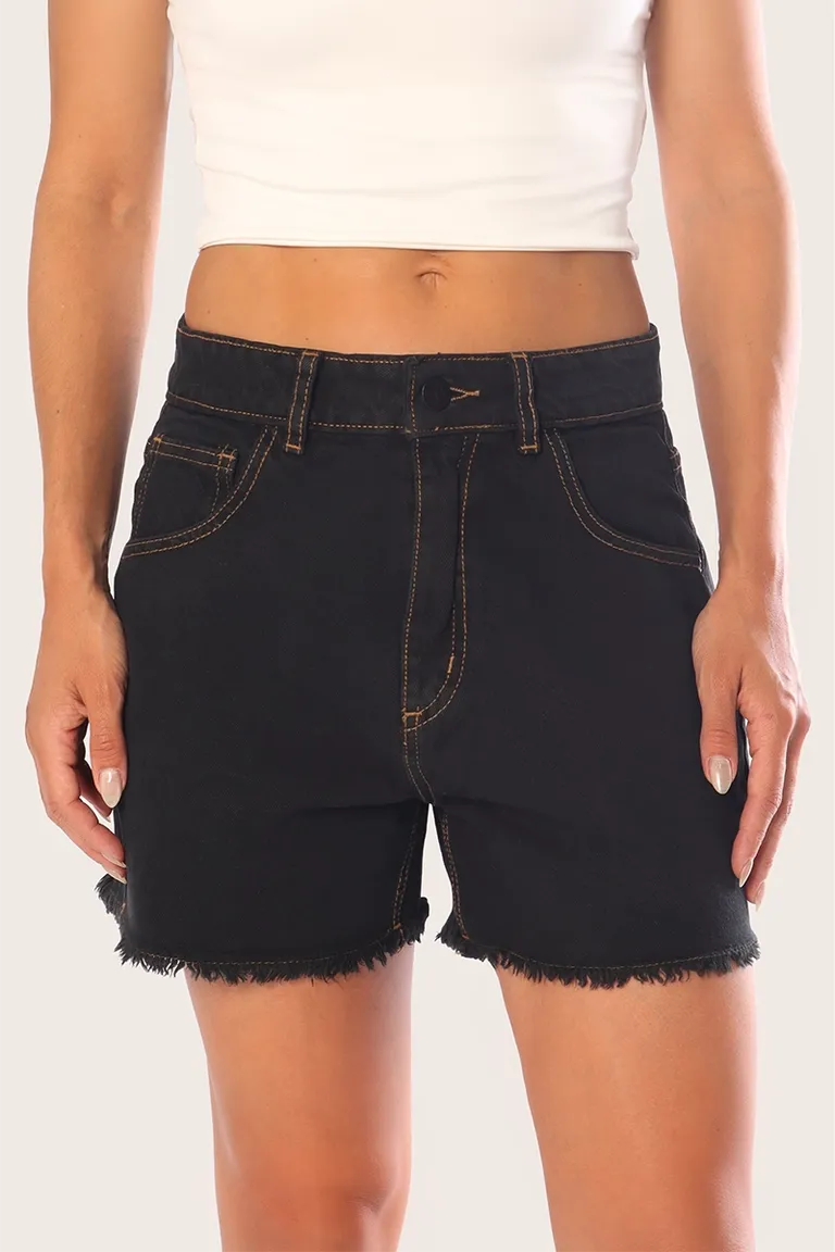 Shorts de denim de tiro alto y corte regular en color negro de Sofia Sarkany en Shorts para argentina
