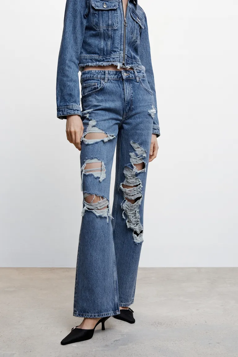Jeans rectos tiro alto rotos de Mango en Pantalones para argentina