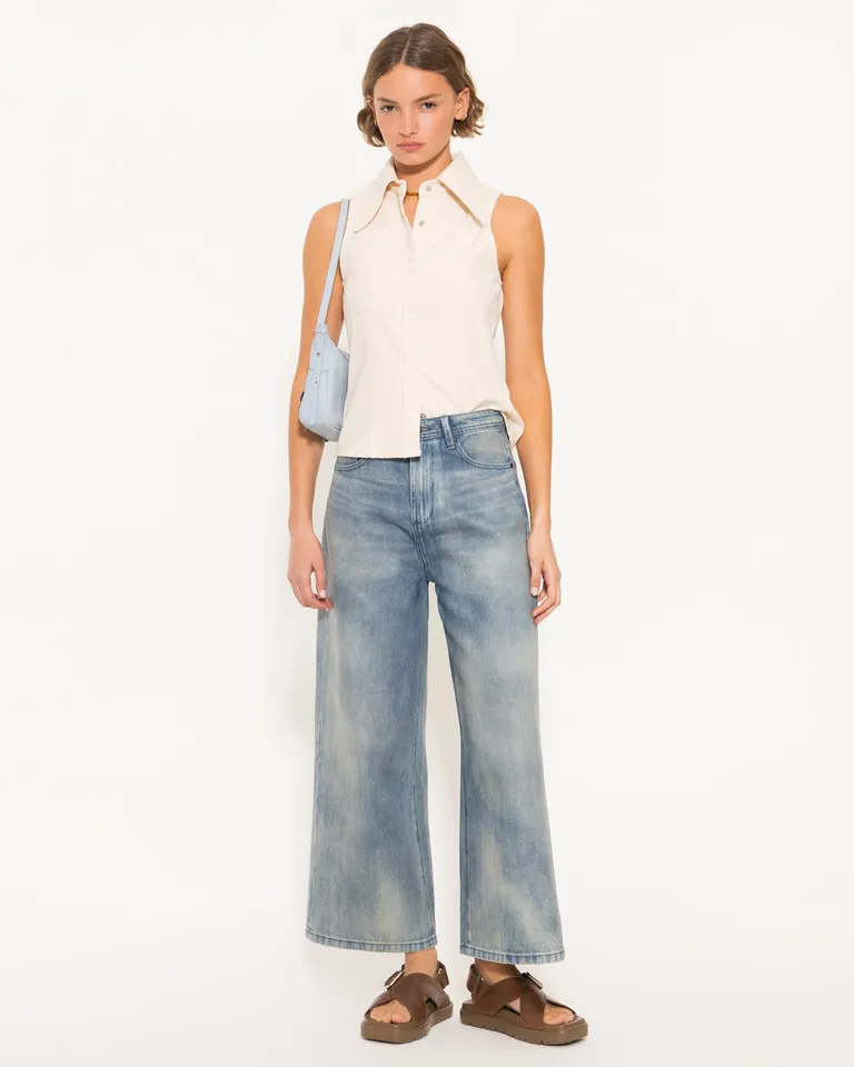 Pantalones vaqueros de corte ancho y acabado brillante de Jazmin Chebar en Pantalones para argentina