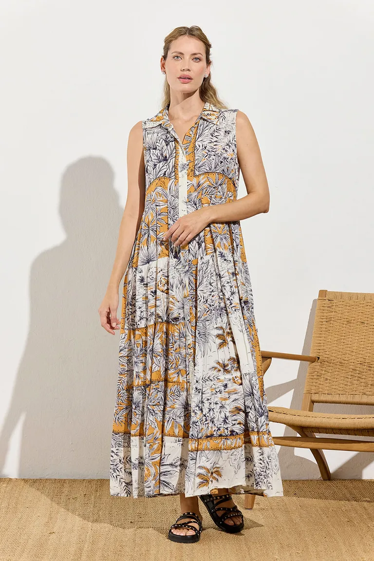 Vestido largo sin mangas de estilo camisero con estampado floral y delicados detalles de Indiastyle en Vestidos para argentina