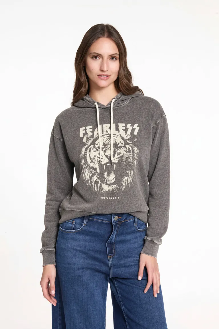 Buzo holgado de algodón con estampa central en gris de Justaosadia en Buzos y Sweaters para argentina