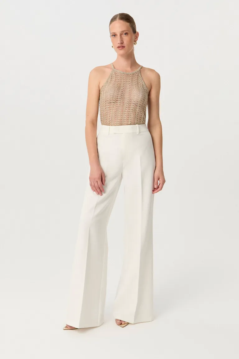 Pantalón de Tiro Alto y Pierna Ancha en Color Blanco para Mujer de Markova en Pantalones para argentina