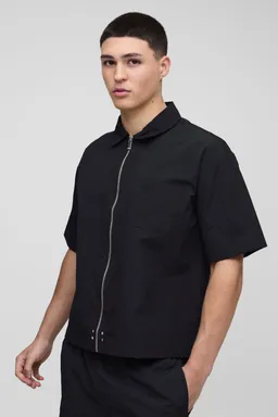 Camisa nylon arrugada cierre oversize de Boohooman en Camisas para argentina