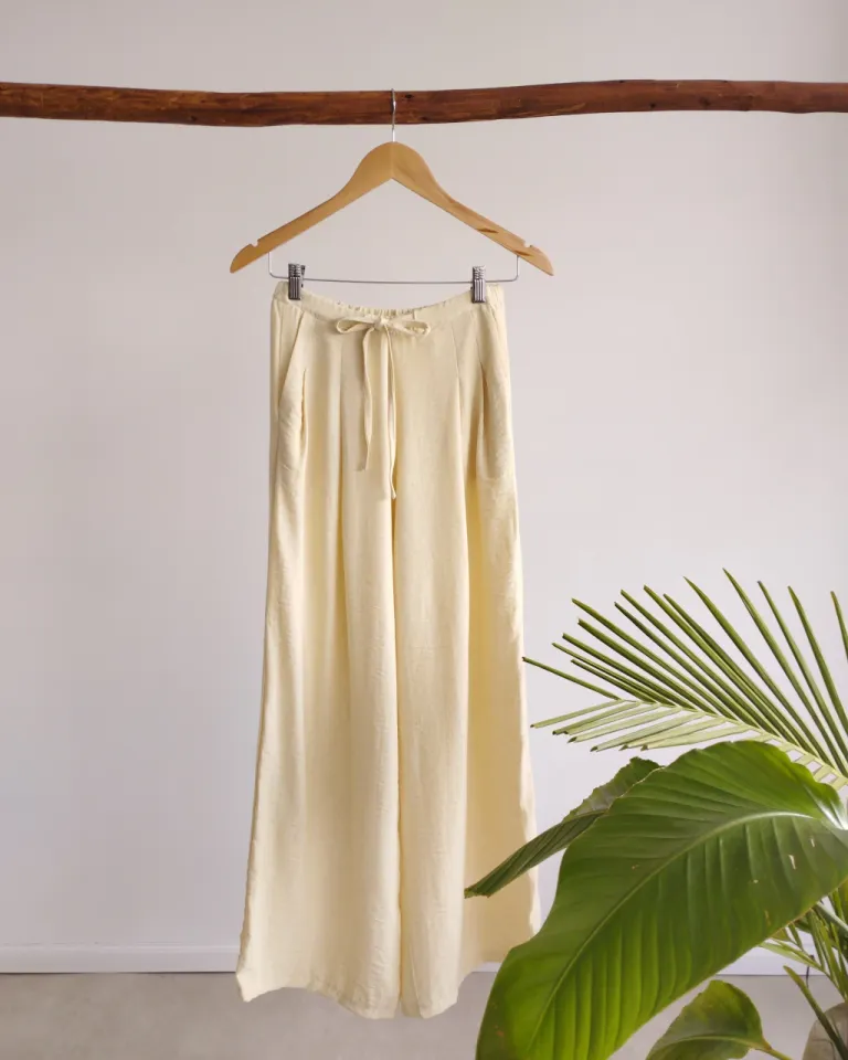 Pantalón Palazzo de Lino con Cintura Fruncida de Lemmon en Pantalones para argentina