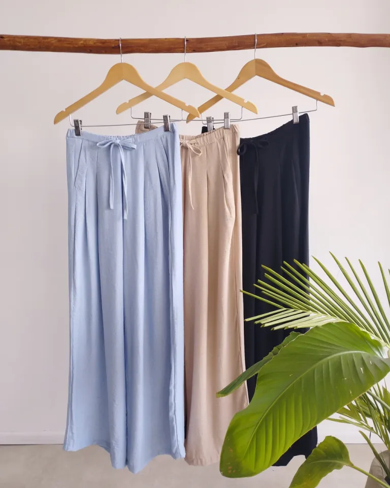 Pantalón Palazzo de Lino con Cintura Fruncida de Lemmon en Pantalones para argentina