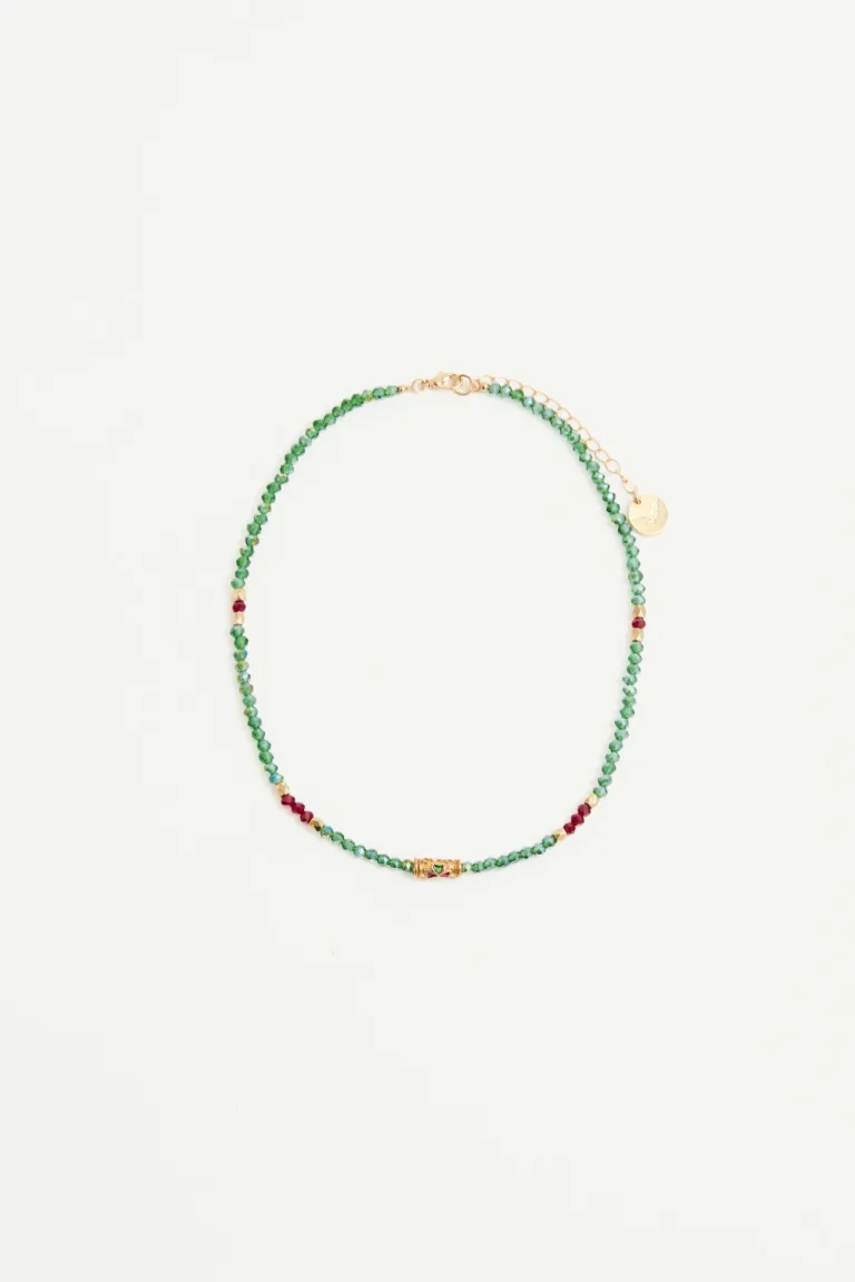 Collar de cuentas facetadas verde y detalles metálicos dorados de Rapsodia en Bijouterie para argentina