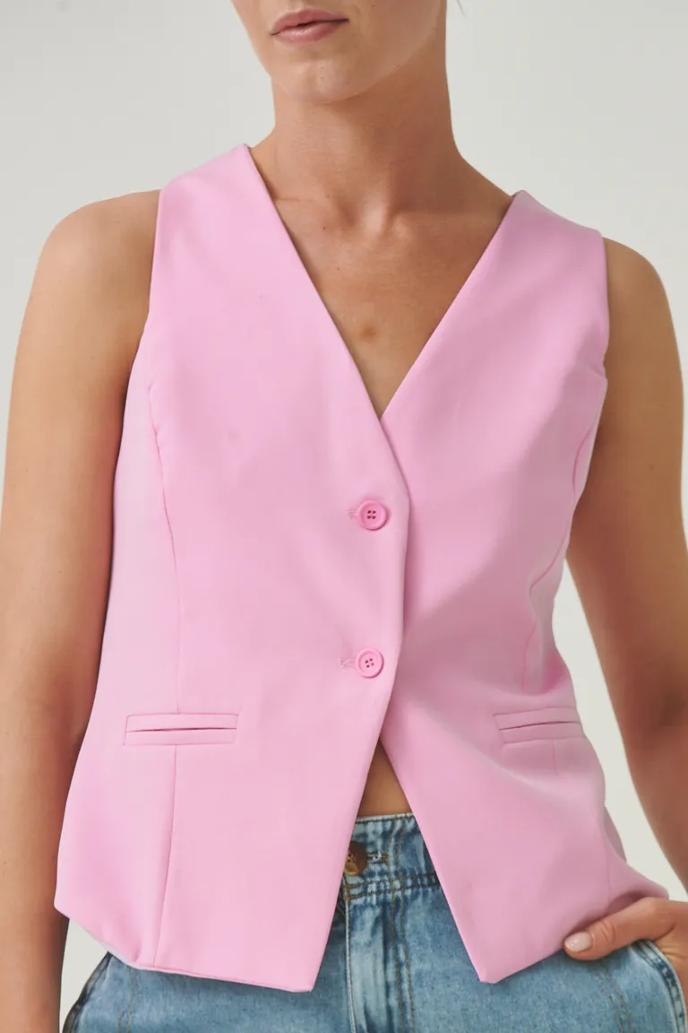 Chaleco femenino de corte entallado con escote en V y botones al frente de Sweet en Chalecos para argentina