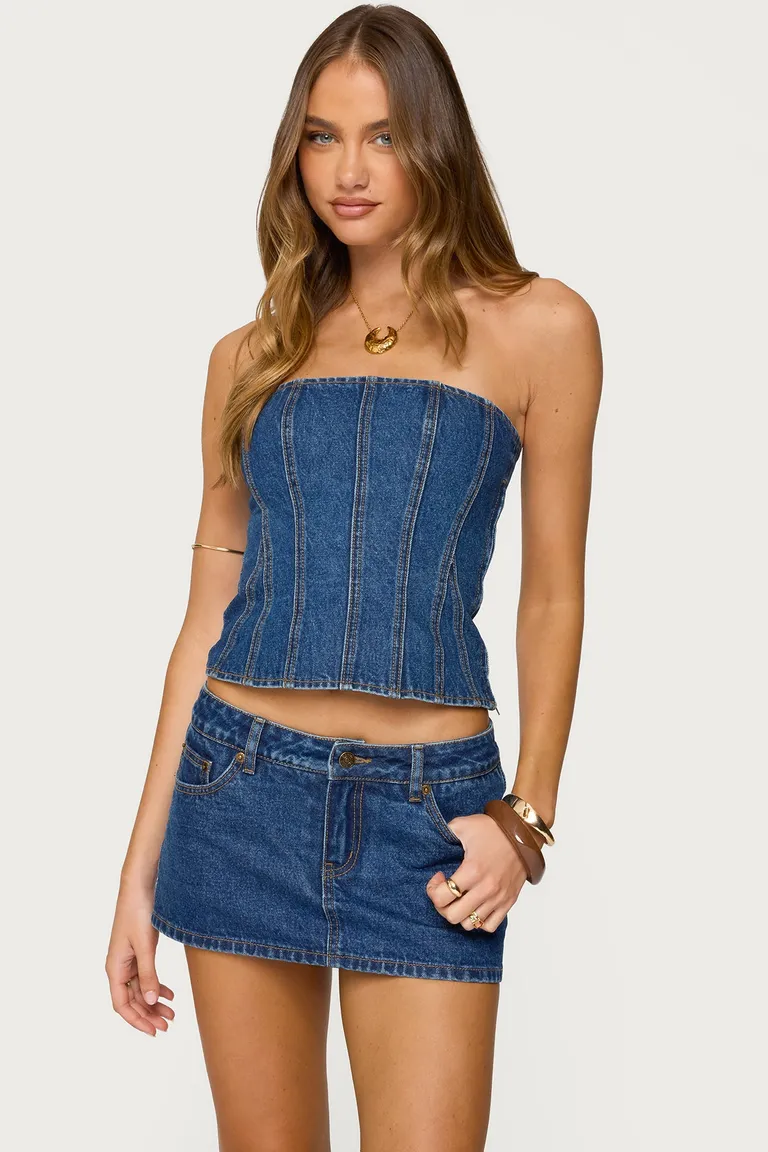 Corset strapless denim camelia de Edikted en Tops para argentina