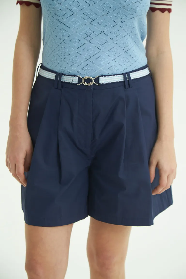 Shorts de algodón de tiro alto con cinto elástico en azul y celeste de Las Pepas en Shorts para argentina