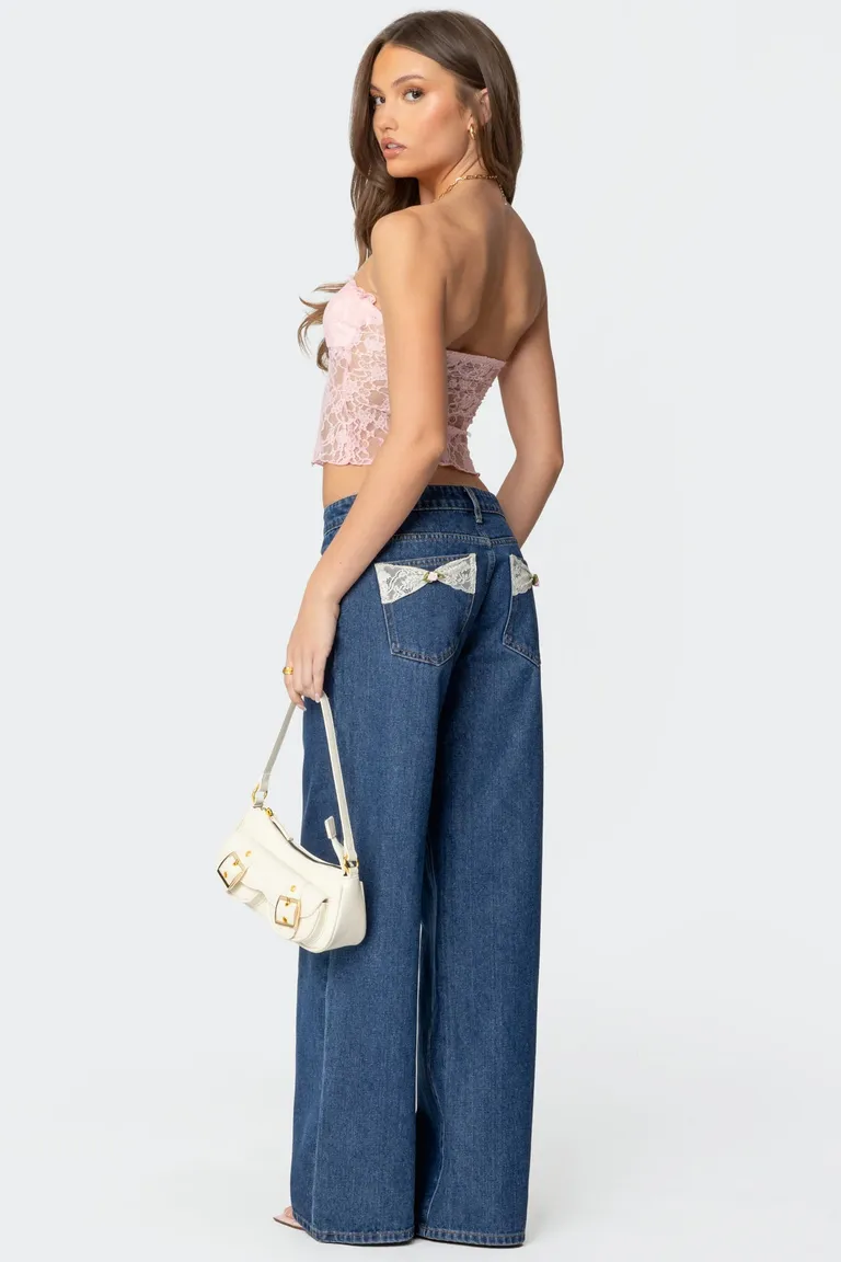 Jean tiro bajo bolsillos encaje de Edikted en Pantalones para argentina
