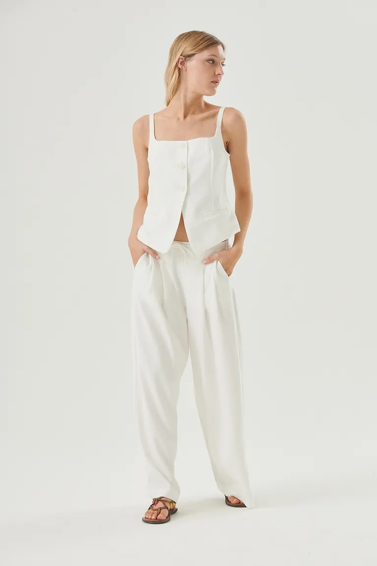 Pantalón blanco de crepe sastrero con cintura elástica y lazo regulable de Sweet en Pantalones para argentina