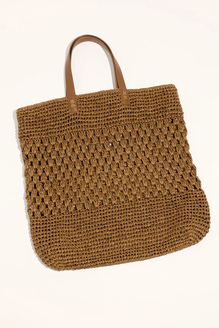 Cartera tipo shopper de rafia en color marrón con asas de PU y lazos ajustables de Portsaid en Bolsos y Carteras para argentina