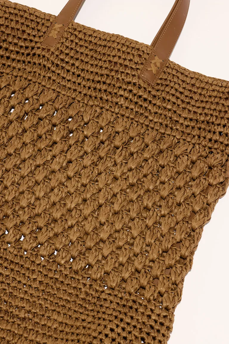 Cartera tipo shopper de rafia en color marrón con asas de PU y lazos ajustables de Portsaid en Bolsos y Carteras para argentina