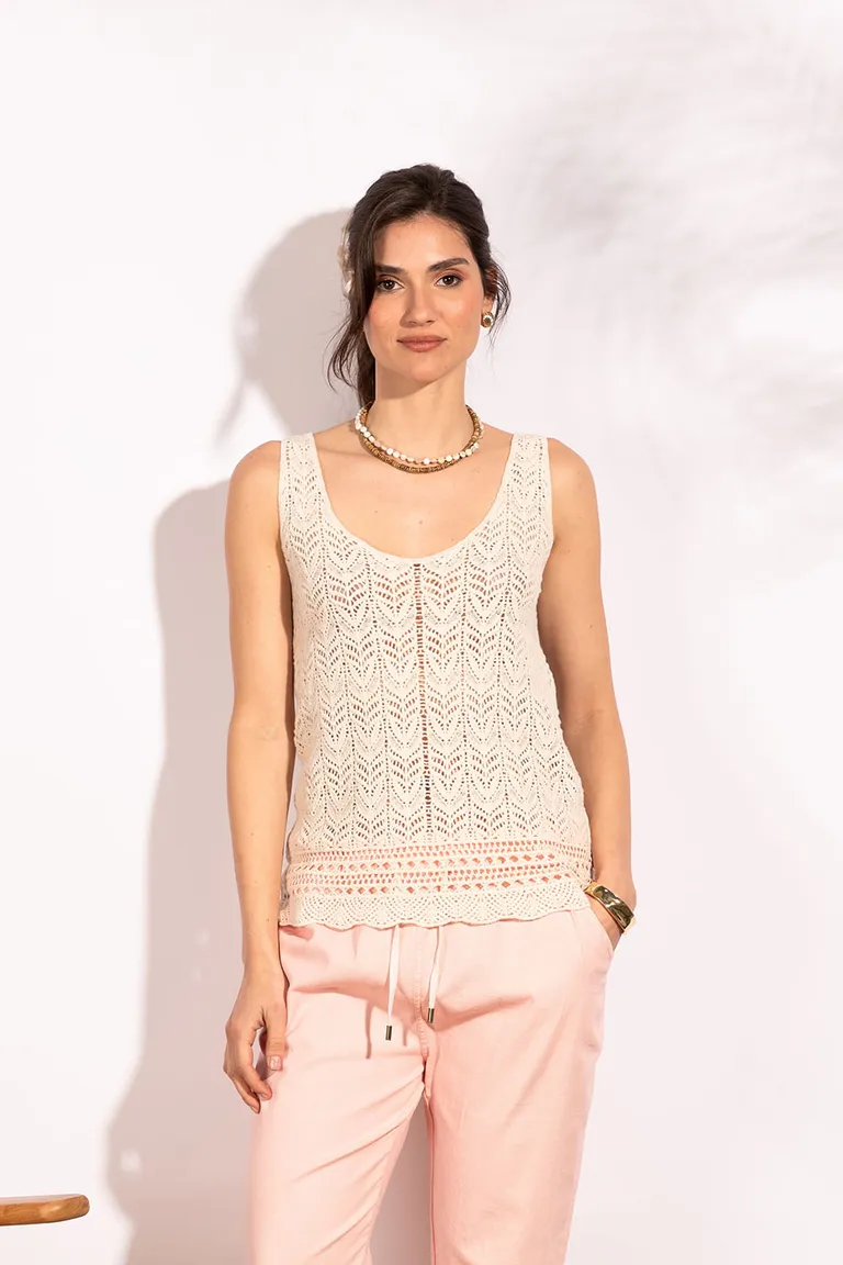 Top tejido de algodón estilo crochet, de corte holgado y largo hasta la cadera de Indiastyle en Tops para argentina