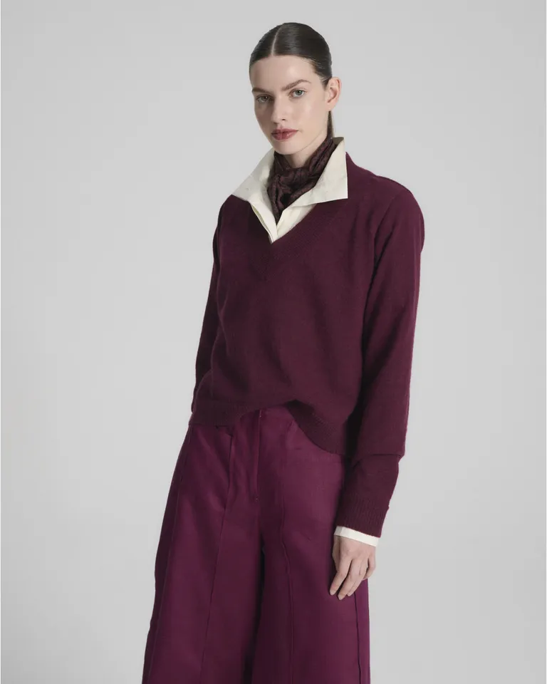 Sweater de tejido con cuello en V y mangas largas de Blue Sheep en Buzos y Sweaters para argentina