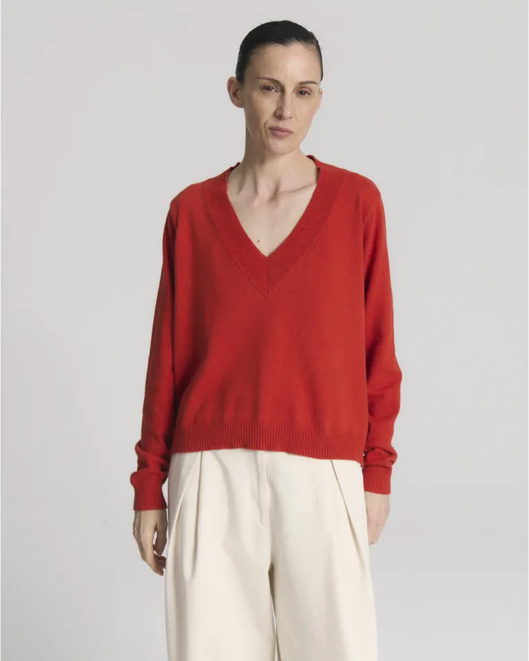 Sweater de tejido con cuello en V y mangas largas de Blue Sheep en Buzos y Sweaters para argentina