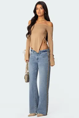 Jeans tiro bajo rayas gamuza sintética de Edikted en Pantalones para argentina