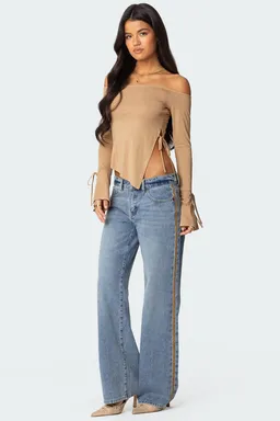 Jeans tiro bajo rayas gamuza sintética de Edikted en Pantalones para argentina
