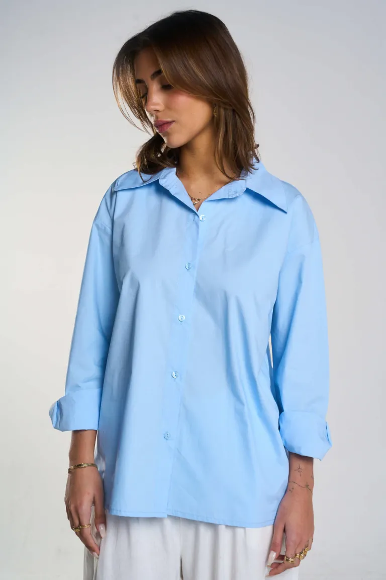 Camisa blanca de manga larga con corte canesu, confeccionada en poplin de Belle en Camisas para argentina