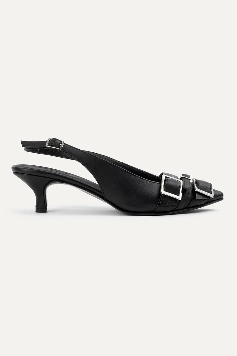 Zapatos de cuero negro con detalles de hebillas metálicas y taco chupete de 47 Street en Zapatos con Tacos para argentina