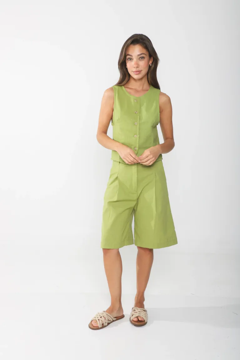 Bermuda de lino de tiro alto con bolsillos laterales para mujeres de Belle en Pantalones para argentina