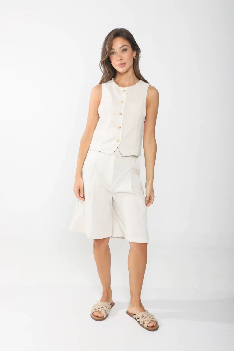 Bermuda de lino de tiro alto con bolsillos laterales para mujeres de Belle en Pantalones para argentina