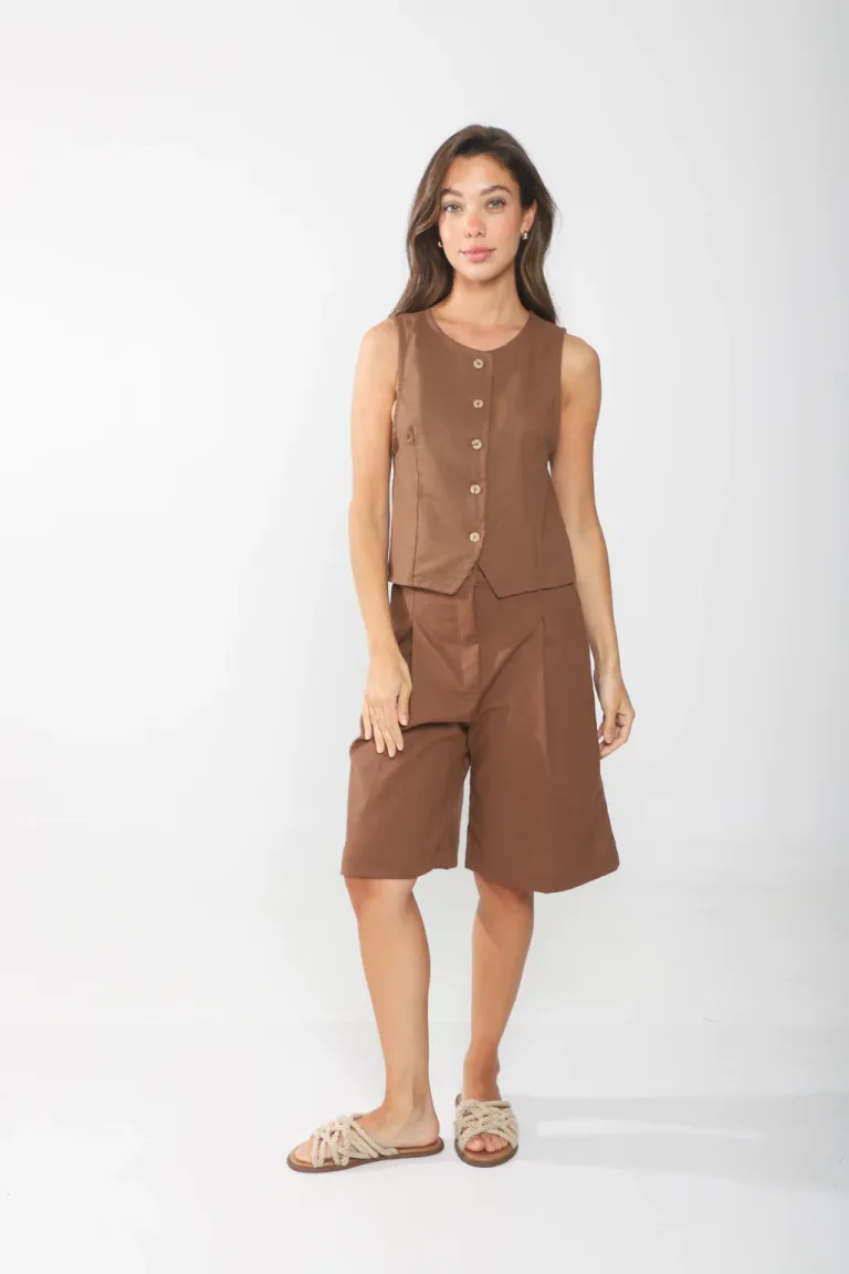 Bermuda de lino de tiro alto con bolsillos laterales para mujeres de Belle en Pantalones para argentina