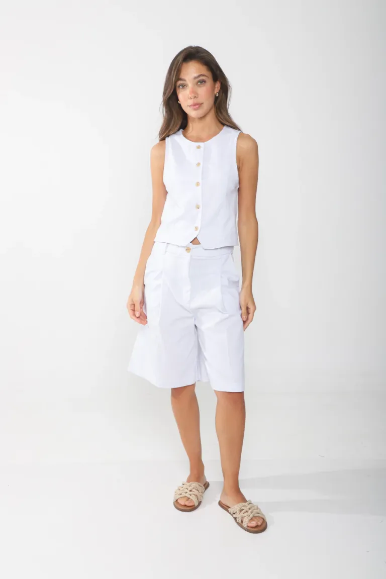 Bermuda de lino de tiro alto con bolsillos laterales para mujeres de Belle en Pantalones para argentina