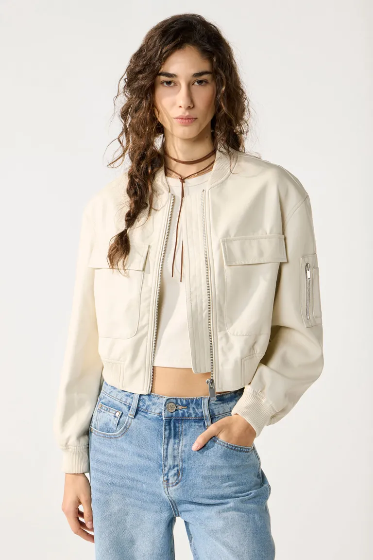 Chaqueta de cuero ecológico estilo bomber con cierre frontal y bolsillos de Cuesta Blanca en Chaquetas para argentina