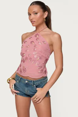 Top halter bordado lentejuelas de Edikted en Tops para argentina