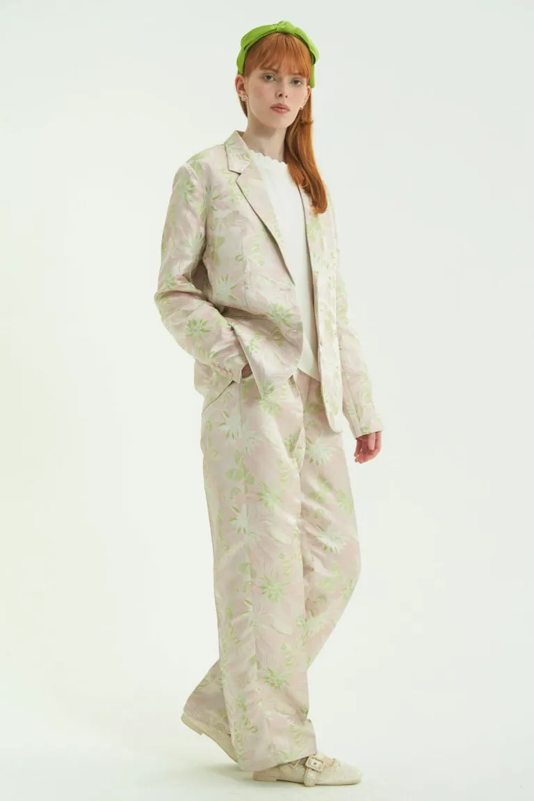 Pantalón de tiro alto con estampado floral jacquard en tonos rosas y verdes de Las Pepas en Pantalones para argentina