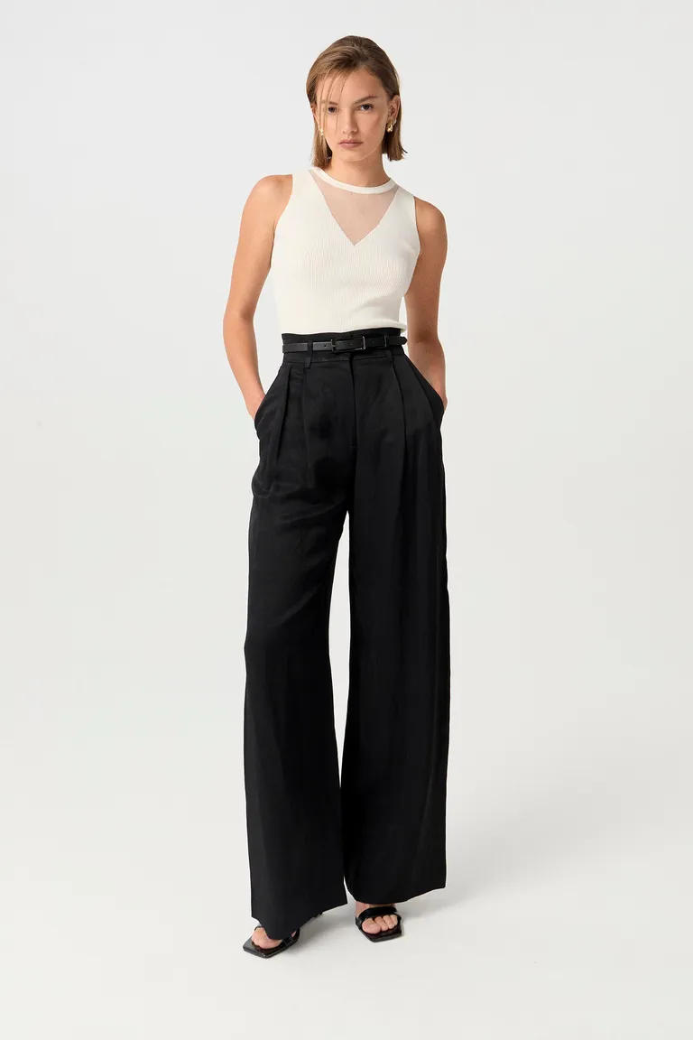 Pantalón de tiro alto y pierna ancha en viscosa y lino de Markova en Pantalones para argentina