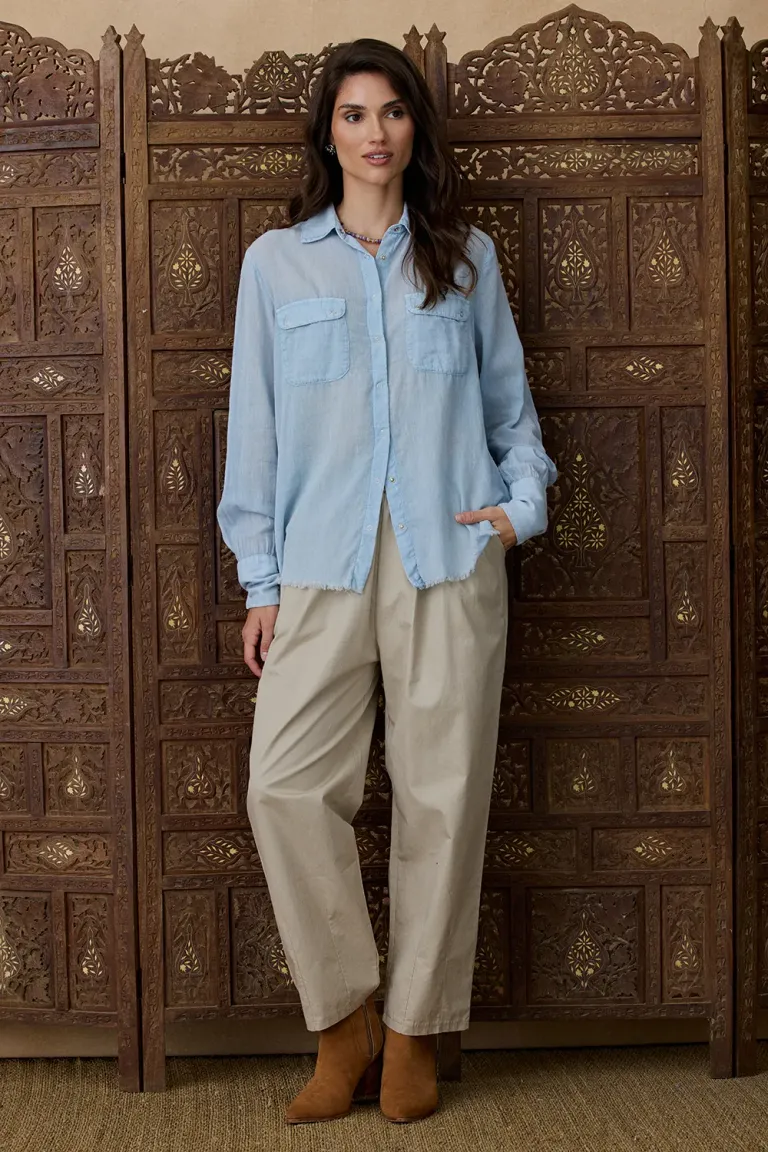 Camisa de mujer con mangas largas y bolsillos frontales con diseño casual de Indiastyle en Camisas para argentina