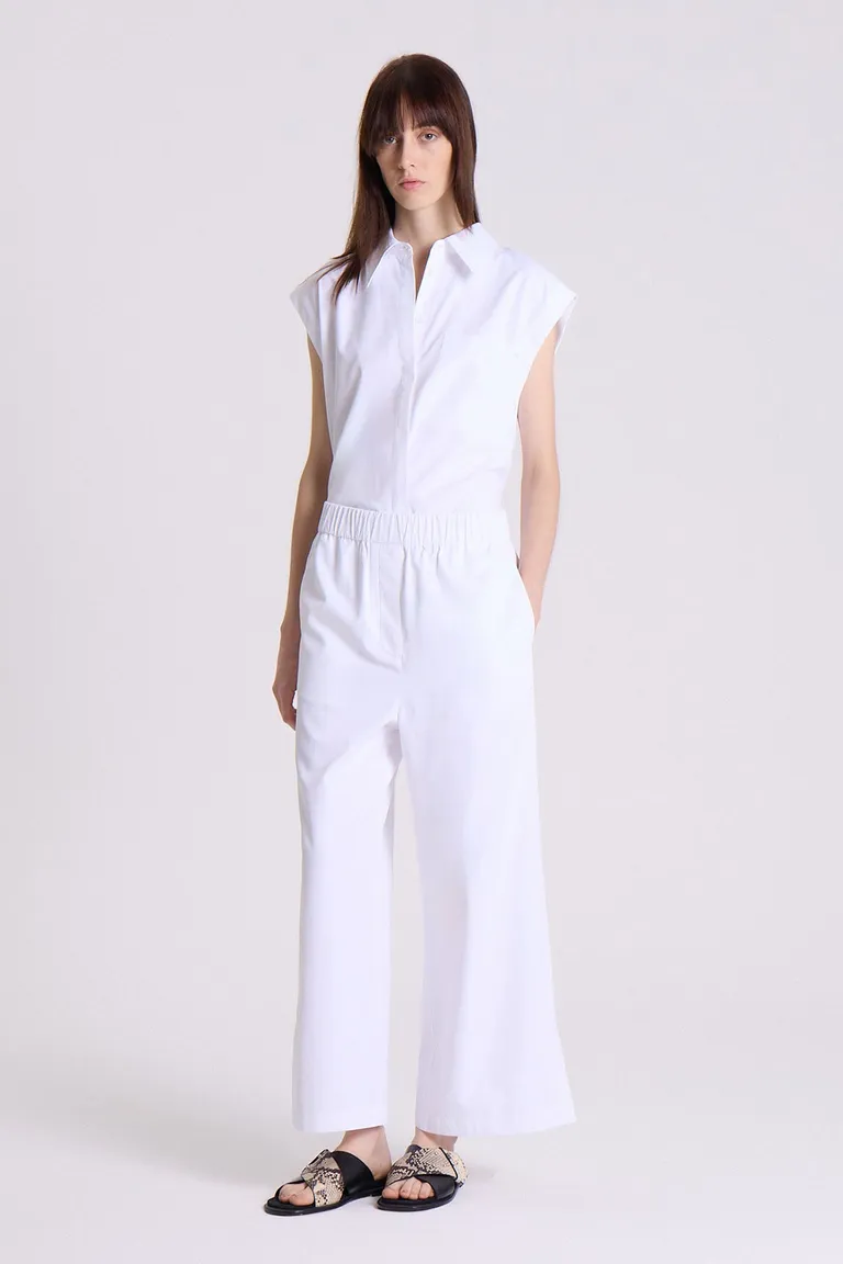 Pantalón de corte recto en poplin blanco con detalles de diseño de Maria Cher en Pantalones para argentina