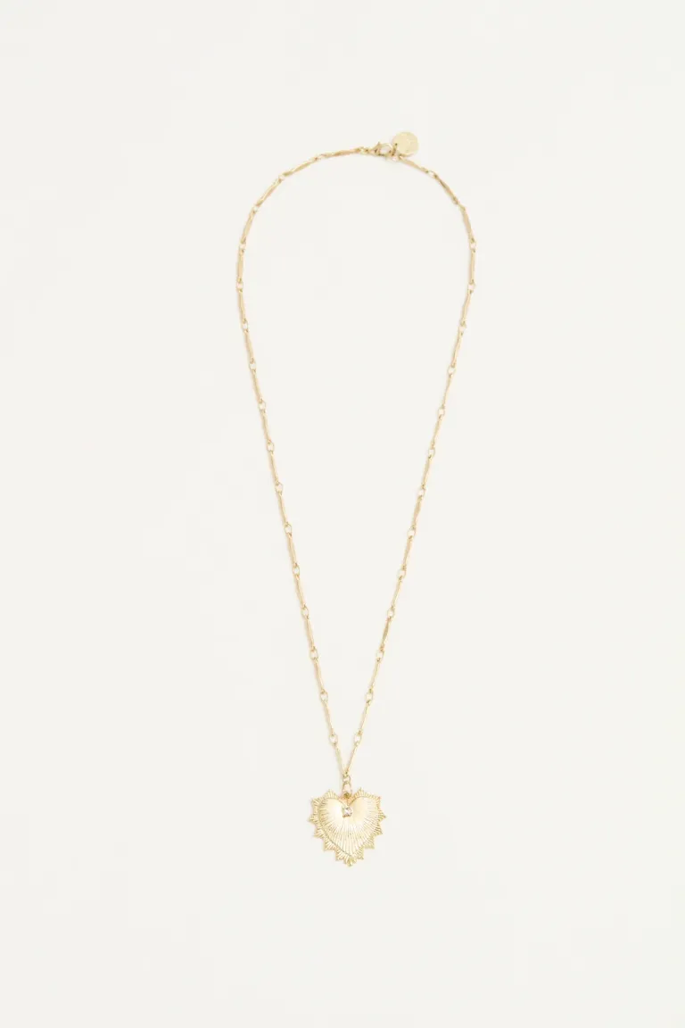 Collar de cadena texturada con dije de corazón y strass dorado de Rapsodia en Bijouterie para argentina