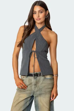 Top halter rayas abertura frontal de Edikted en Tops para argentina