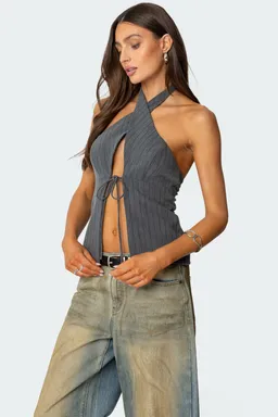 Top halter rayas abertura frontal de Edikted en Tops para argentina
