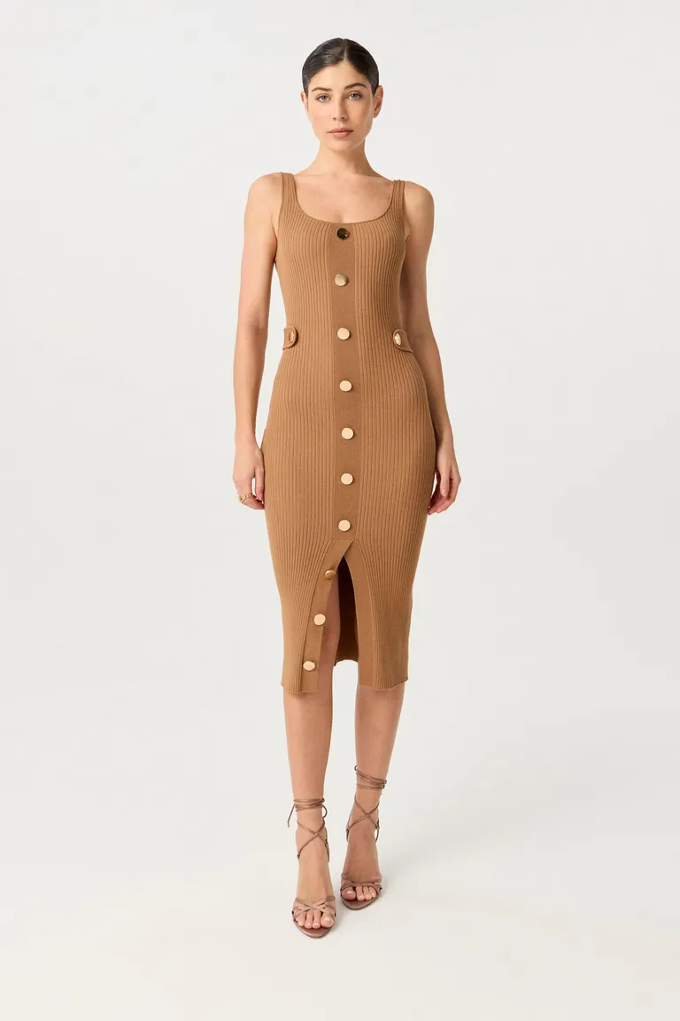 Vestido midi de punto acanalado con detalles de botones metálicos de Markova en Vestidos para argentina