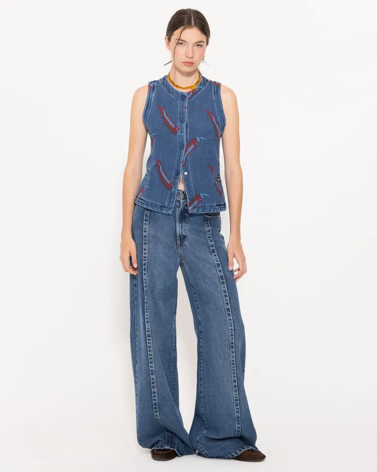 Pantalones vaqueros de corte amplio con acabado fluido y elegante de Jazmin Chebar en Pantalones para argentina